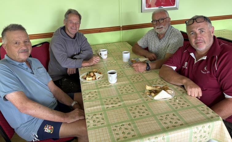 The groundsmen take a welcome break - Glyn Cole, Phil James. Denis Chiffi and Richard Arthur